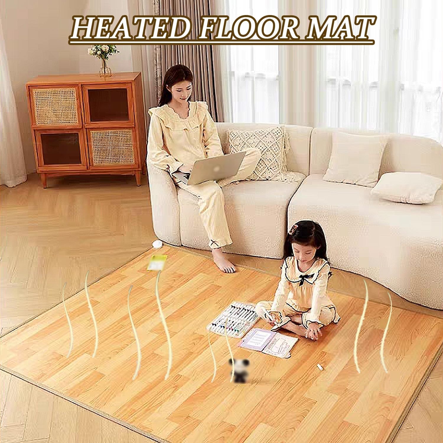 Heating Floor Mat Adjustable Temperature, Electric Heating Carpet, Floor Heated Rug, Timed Temperature Control Graphene Electric Heating Film Heating Pad, for Indoor Use(100x200cm/39x79in)