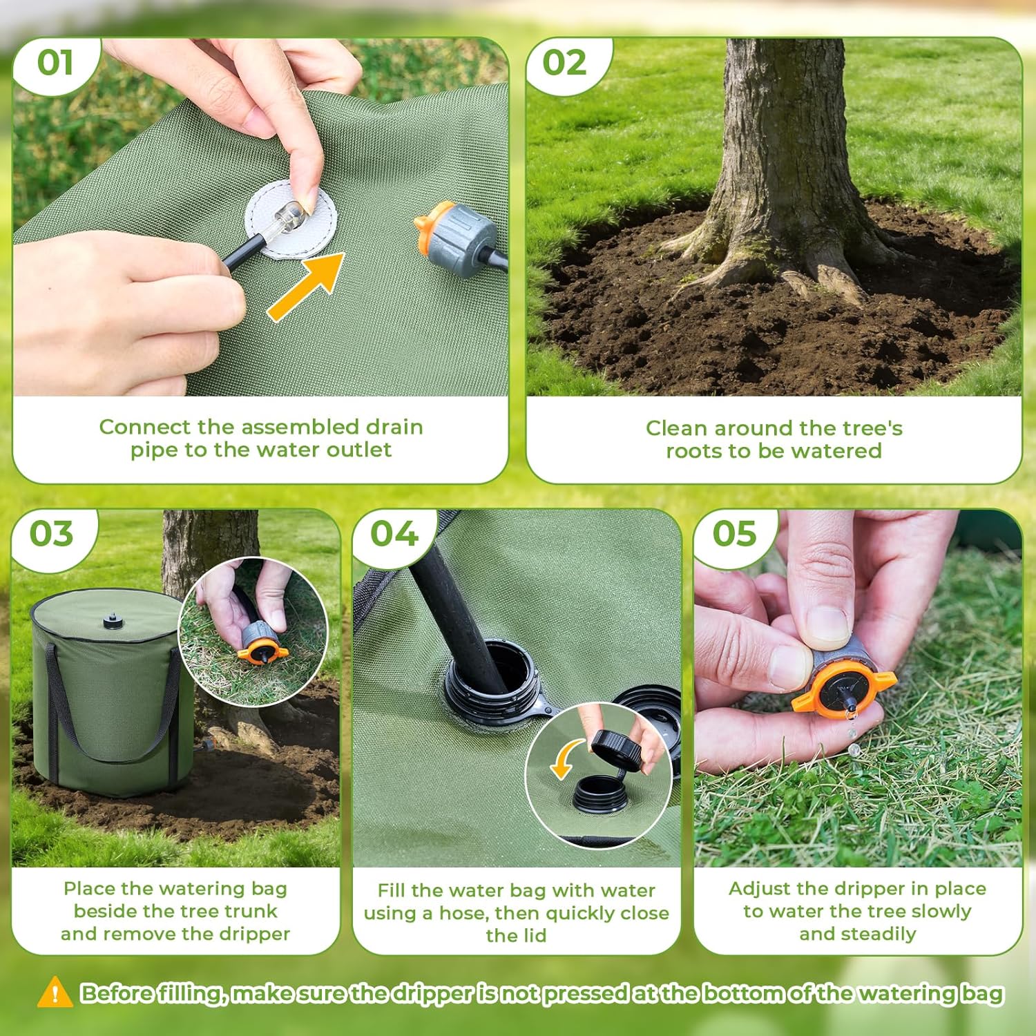 HIRALIY 15 Gallon Cylindrical Tree Watering Bag, 2 Pack, Slow Release 1-5 Days, Deep Root & Automatic Drip Irrigation System, for Multi-Trunk Newly Planted Small Trees and Shrubs