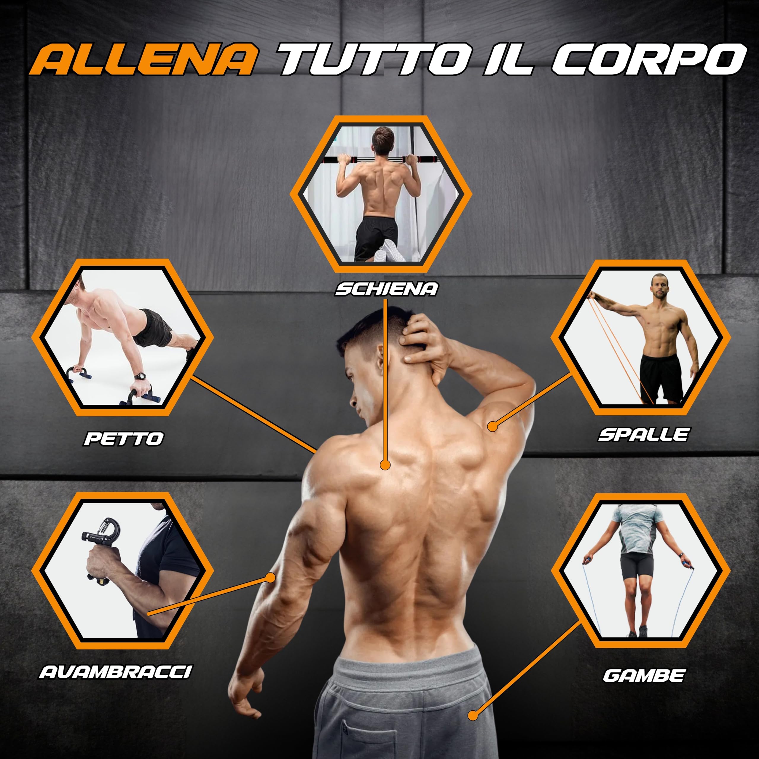 Kit Calisthenics 10 in 1 Completo per Allenamento Corpo Libero a Casa, con Sbarra per Trazioni e Guida Digitale