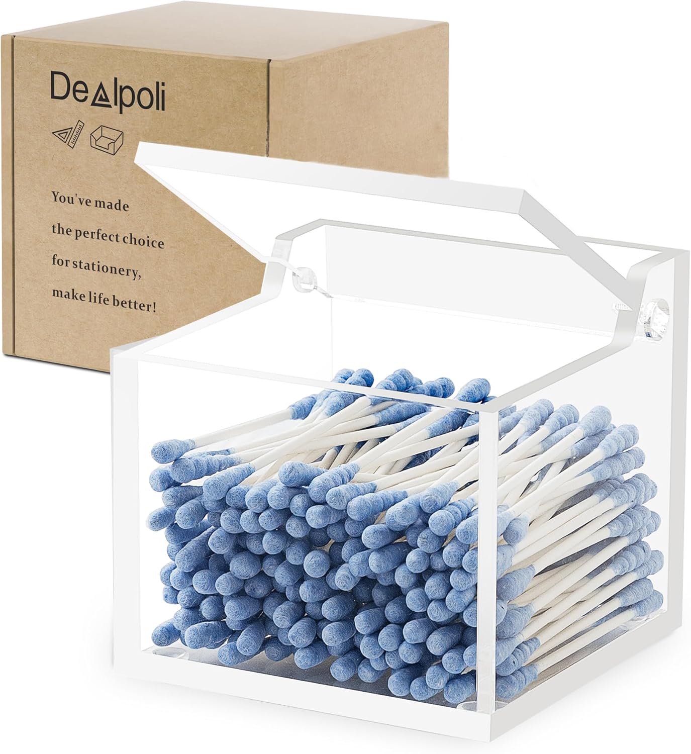 Product image of Clear Acrylic Qtip Holder With Lid Cotton Balls Swab Organizer,Square Q Tip Storage, Floss Picks, Bath Salts, Cotton Wab Holder,Home Bathroom Decor (DP011)
