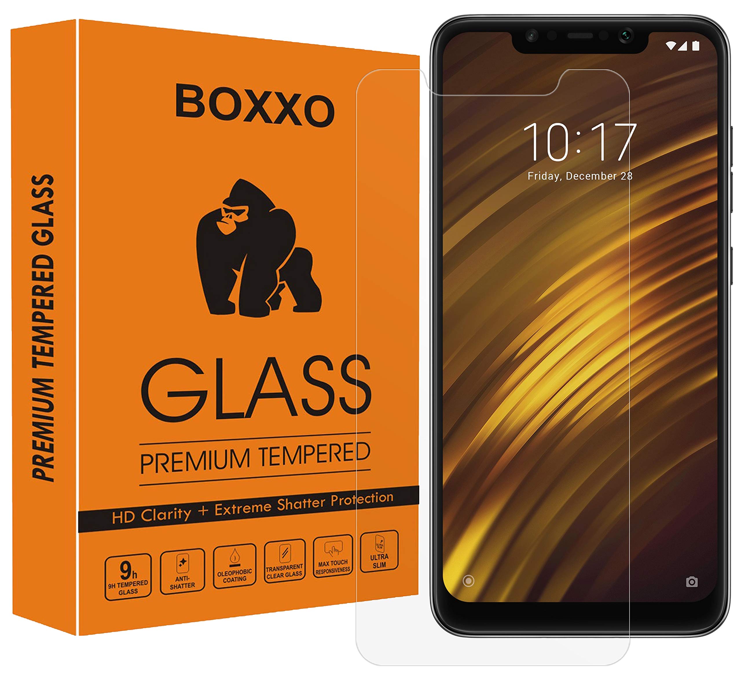 BOXXO Premium Tempered Glass Screen Protector for Poco F1 [flexible] [Gorilla] Bubble Free Installation [Screatch proof] [Guard]
