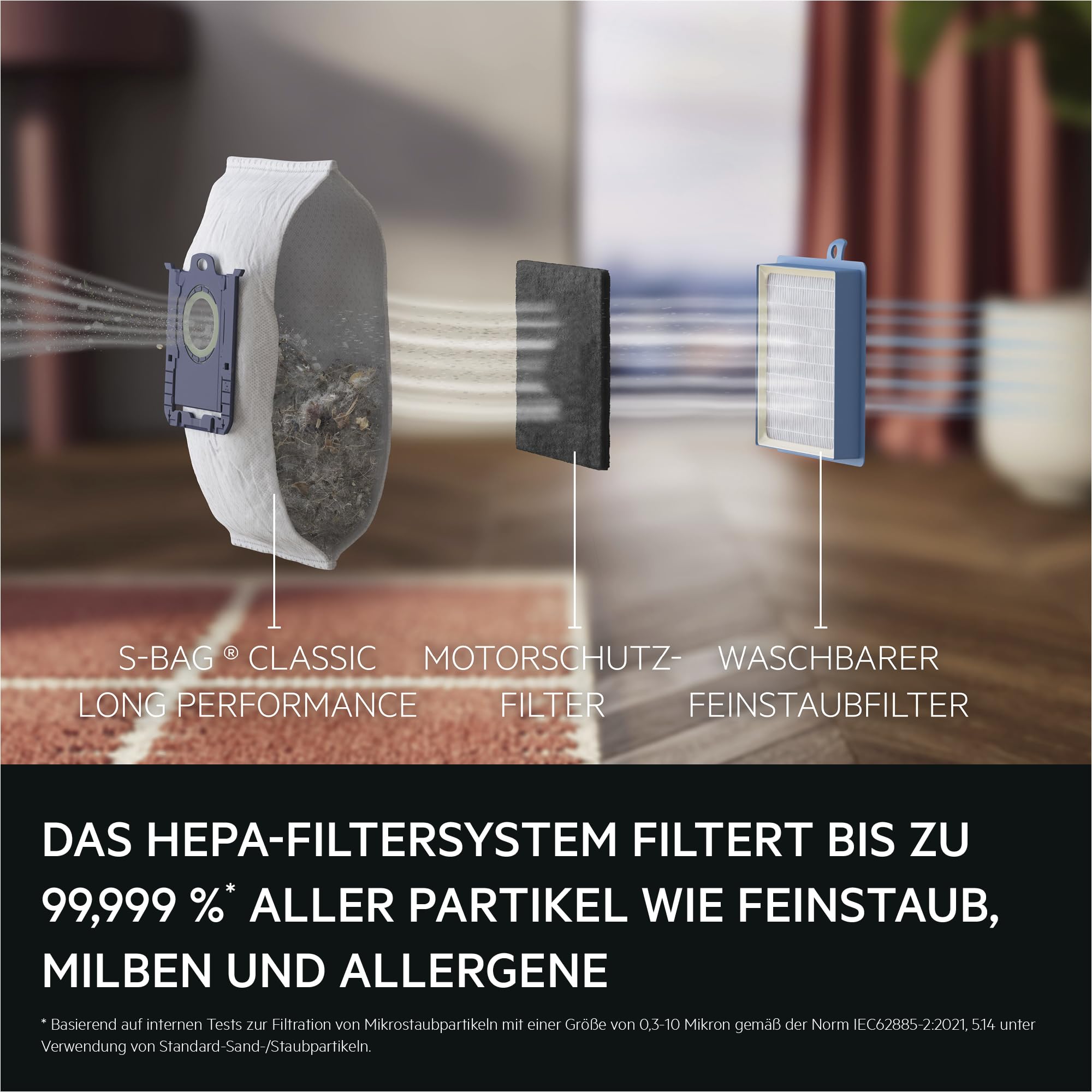 AEG Staubsauger mit Beutel, besonders leise 64 dB, kraftvolle 750 W, ergonomischer Handgriff, 12 m Aktionsradius, HEPA Allergy Plus Filter, AllFloor Düse für Hart- und Teppichböden, Schwarz, VX83‑2EBR | 750 W, 3,5 l, Geräuschpegel 64 dB(A), Staubsauger mi