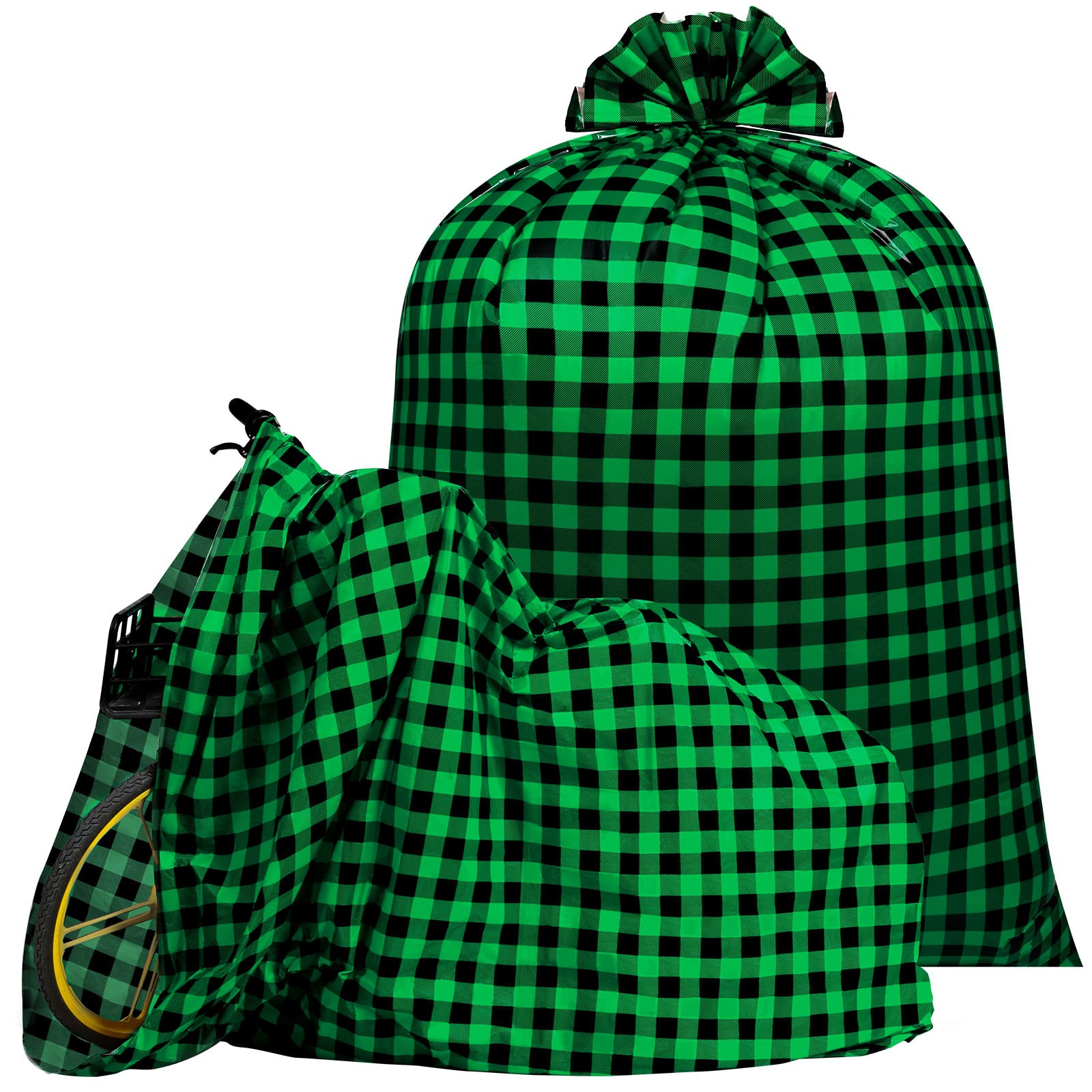 Teling 2 Pcs 80 x 60 in Jumbo Bike Gift Bags Christmas Extra Large Bicycle Plastic Gift Bags for Heavy Large Xmas Present(Green Black)