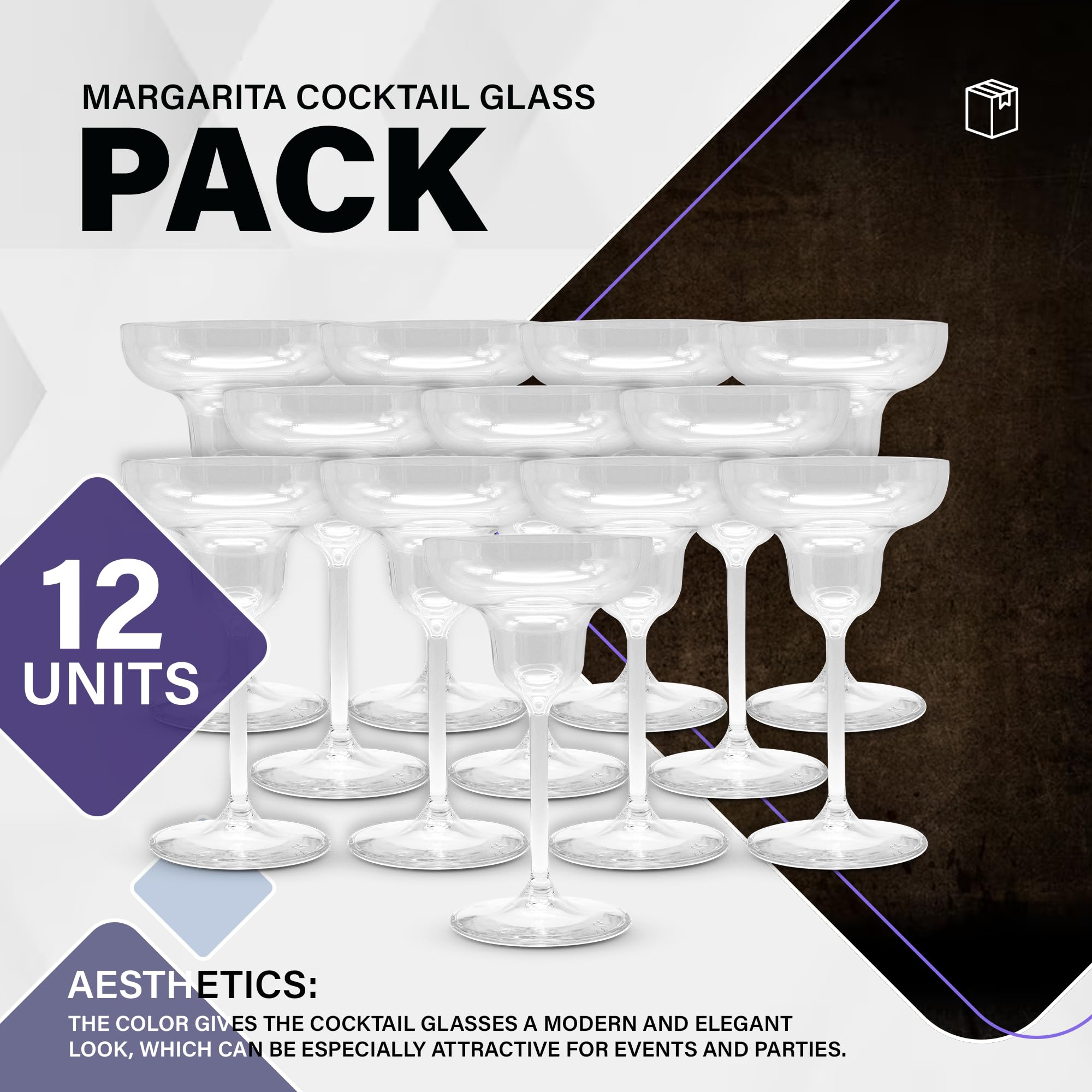 DOJA Barcelona | Verre Cocktail Plastique | Pack 12 | Verre Margarita | 180X106X2mm | en Plastique Transparente Polycarbonate | Verre a Cocktail 25CL | pour Gobelet Plastique Reutilisable, Verre a Vin