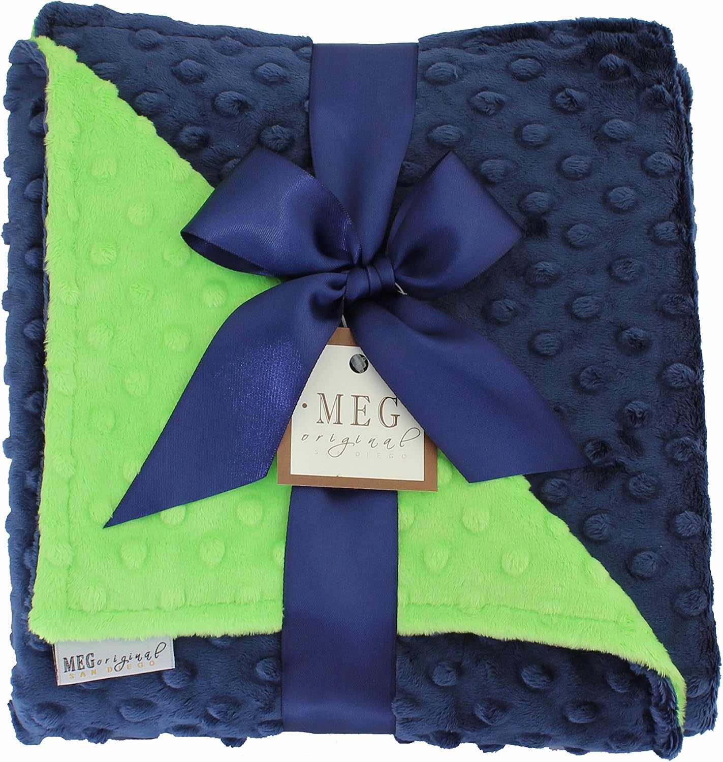 MEG ORIGINAL Navy Blue & Lime Green Minky Dot Baby Blanket 972