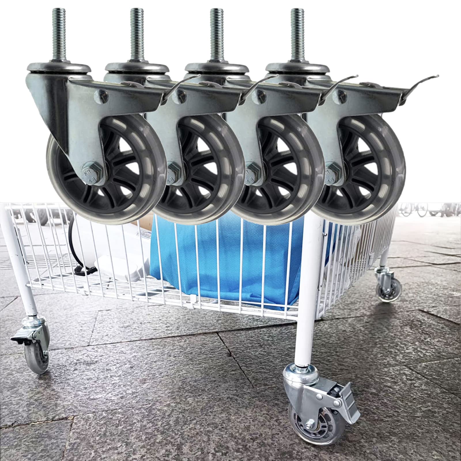 GYRAZXS 75mm Swivel Caster Wheels with M8 M10 M12 Threaded Stem Heavy Duty Rubber Casters with Brakes for Industrial Carts and Moving Furniture and Reliable Replacement Wheels