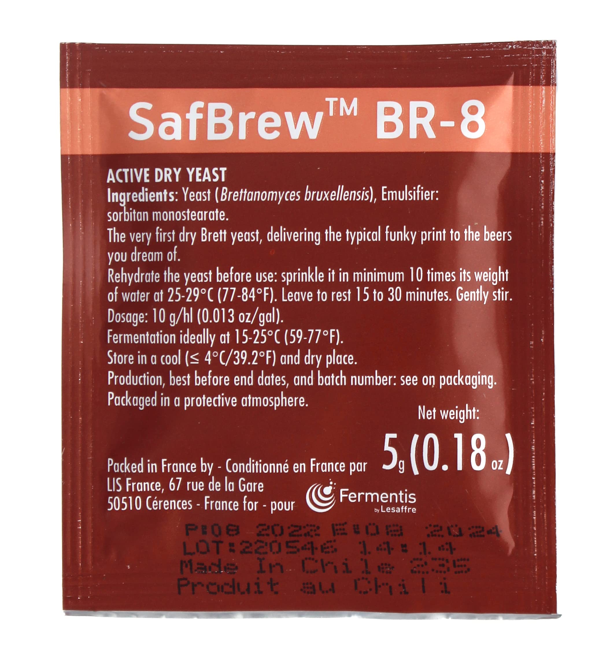 Fermentis SafBrew BR-8 Levadura Brettanomyces bruxellensis liofilizada para cerveza casera Fermentación secundaria en botella o barril Perfil Brett belga controlado