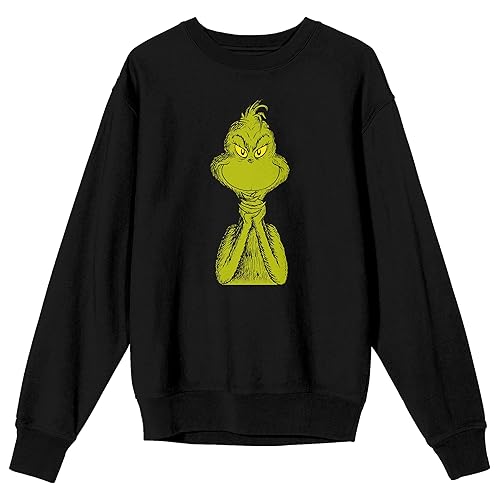 The Grinch Half Body Menacing Smile Men's Black Crew Neck