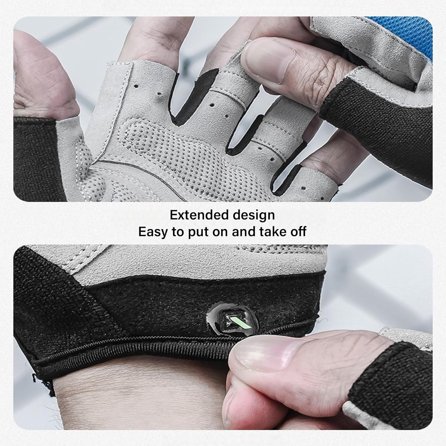 Qsvbeeqj 1.通気性のある滑り止めサイクリンググローブ、指先と衝撃吸収手のひら付き、ロード/マウンテンバイク用、調節可能な手