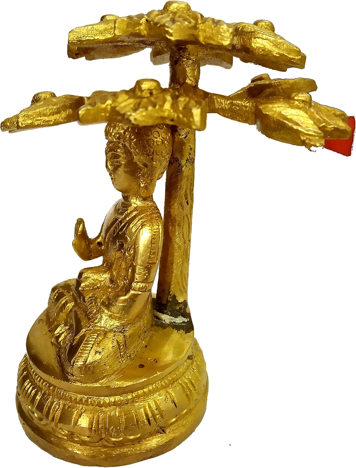 Purpledip Brass Statue Lord Buddha's Nirvana: Buddhism Prayer Idol with Bodhi Tree (11911)