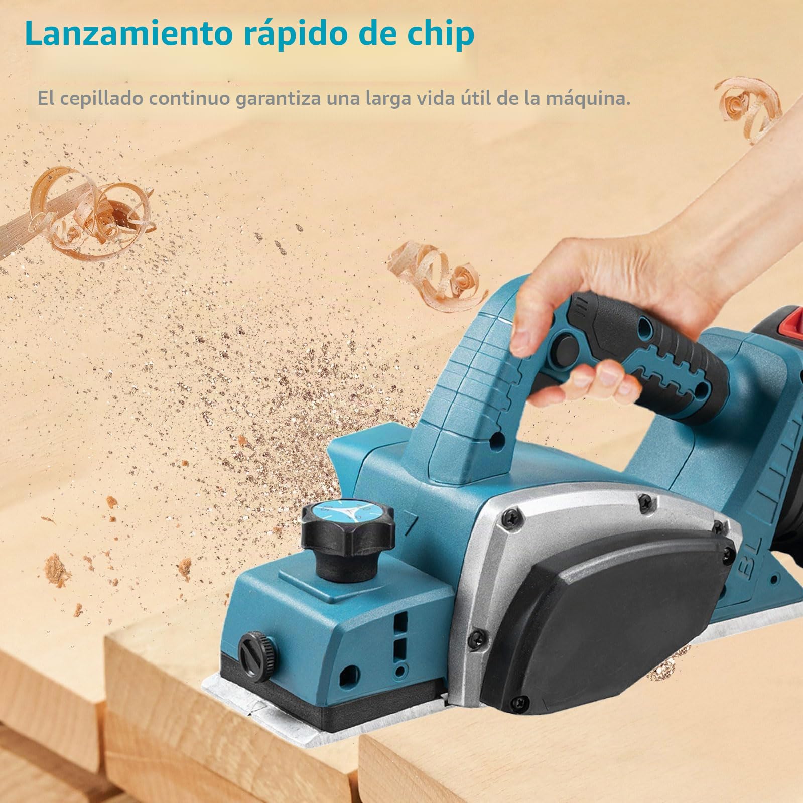 Cepilladora inalámbrica compatible con batería Makita de 18 V, cepilladora eléctrica de madera sin escobillas de 15000 RPM con 82 mm de ancho, profundidad ajustable de 0 a 2 mm para muebles de