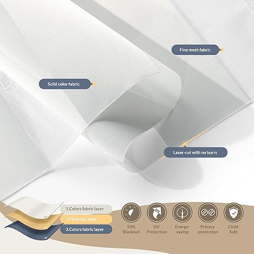 Miniatura 3 de Boolegon Persianas de cebra sin cordones para ventana, persianas enrollables con filtro de luz, doble capa transparente o de privacidad, control de