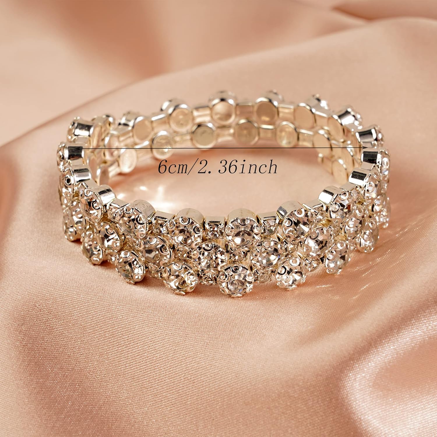 YERTTER Dainty Wedding Layered Strech Open Bangle Bracelet Fake Pearl Rhinestone Cuff Warp Bracelet Women Brides Hand Bracelet - Image 5