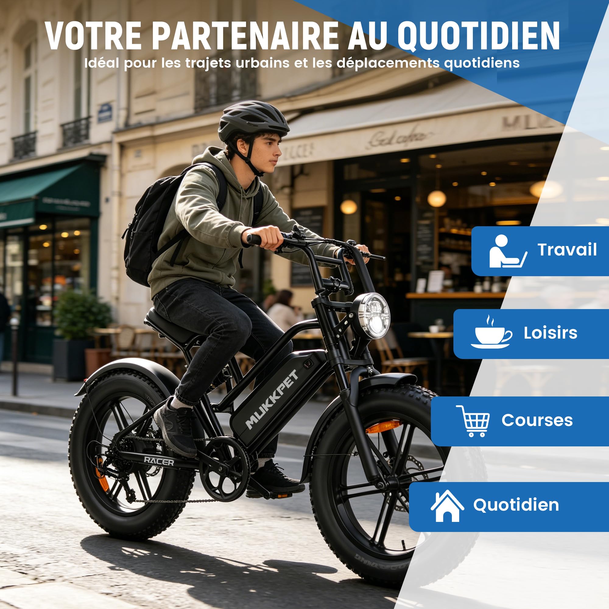Mukkpet Racer Vélo électrique 48V 18Ah 864Wh pour Adultes, Jusqu’à 120 km d’autonomie, Fat Tire 20” x 4.0 Tout Terrain, Double Suspension, vélo électrique Adulte (Black)