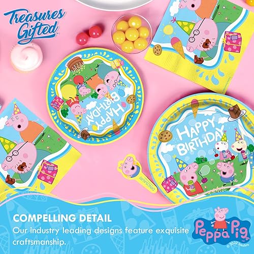 Miniatura 8 de Treasures Gifted Suministros para fiesta de cumpleaños con licencia oficial de Peppa Pig, sirve para 24 invitados, juego clásico de vajilla -