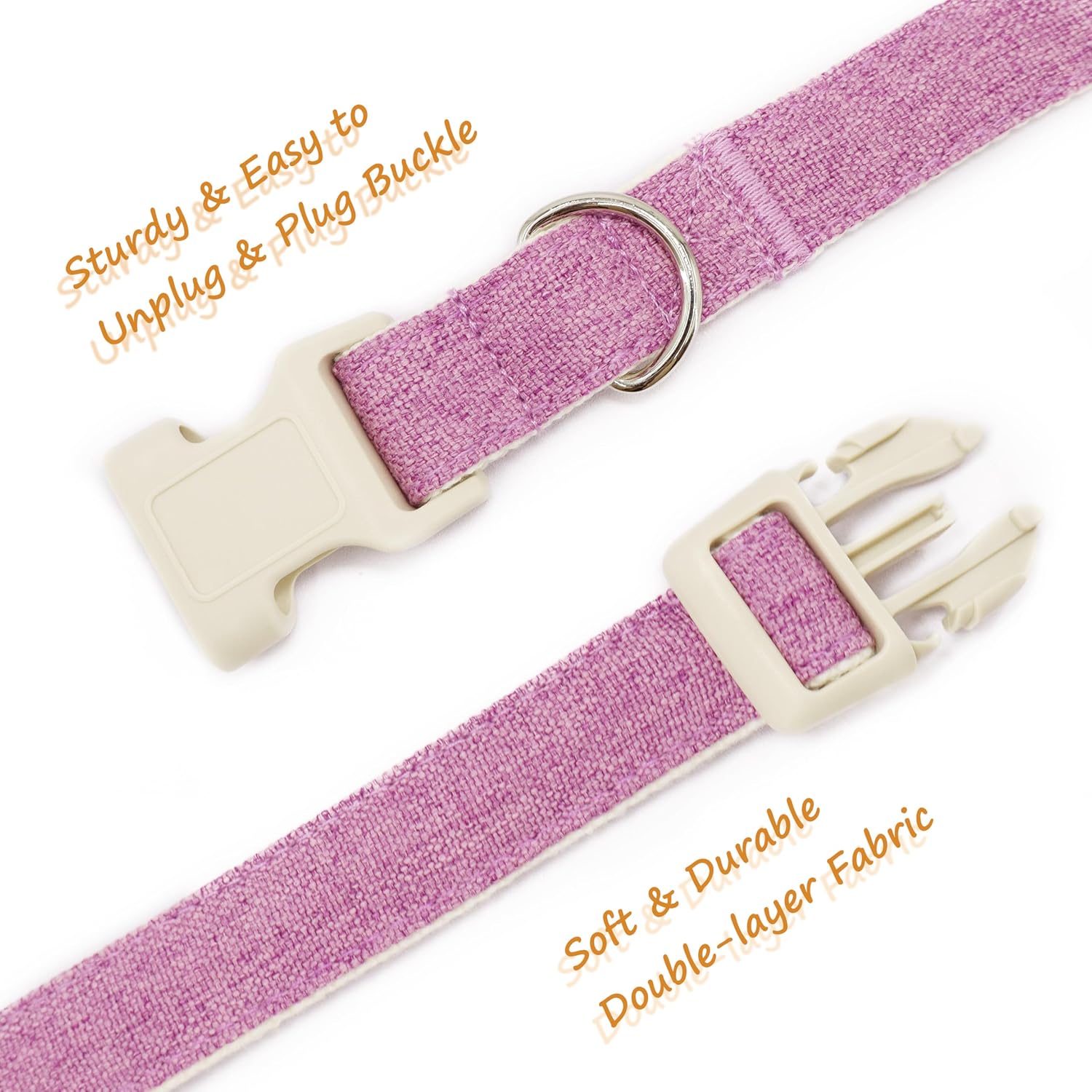 Cotton Hemp Dog Collar Adjustable, Purple Dog Collar Soft Natural Fabric with Quick Release, Cute Wedding Puppy Necklace for Small Medium Large Dog, Purple-M image 5