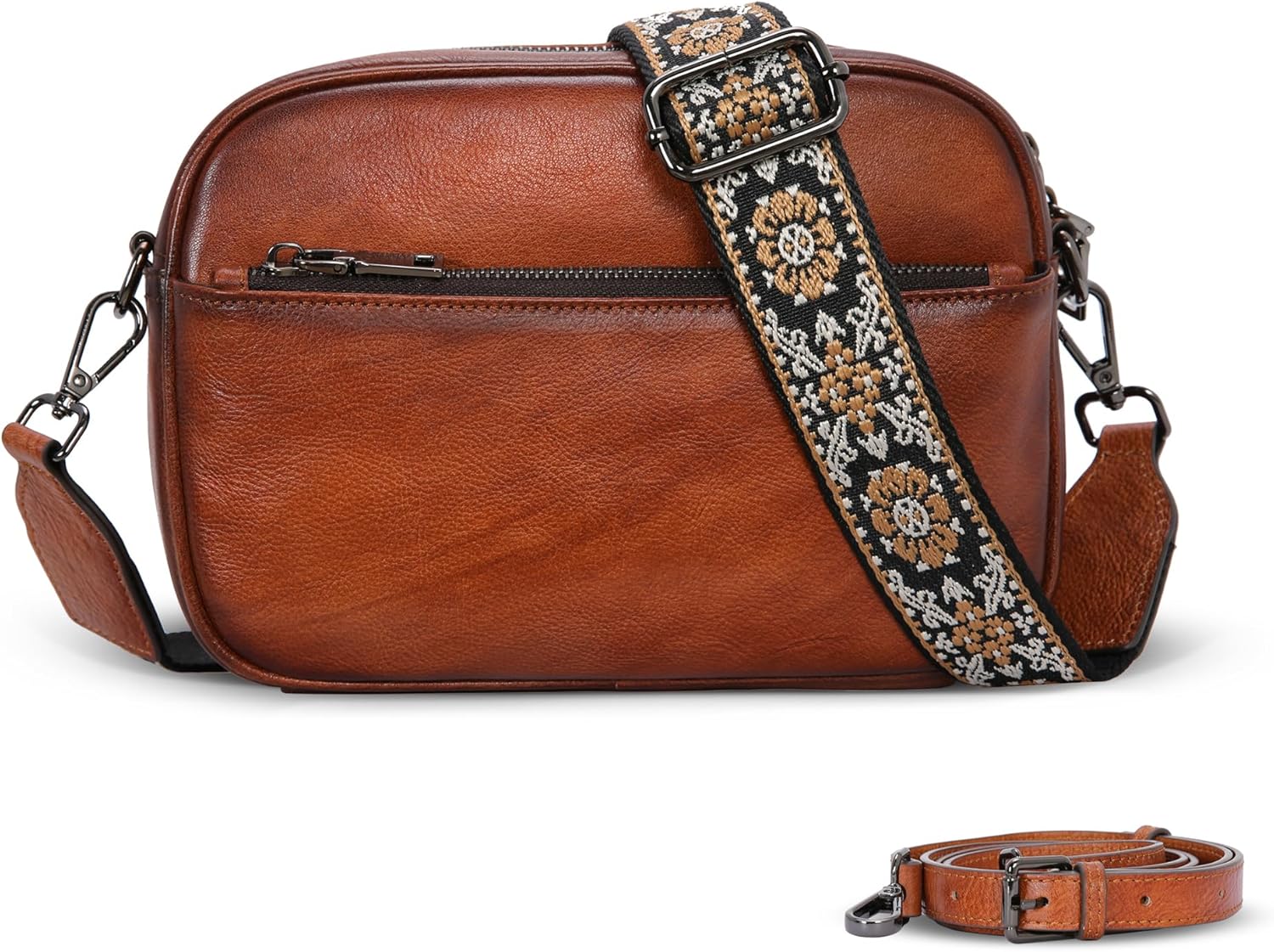 Iswee Leather Crossbody Bags for Women Vintage Shoulder Bag Small Satchel Purse Zippered Purse with Adjustable Strap - Image 9