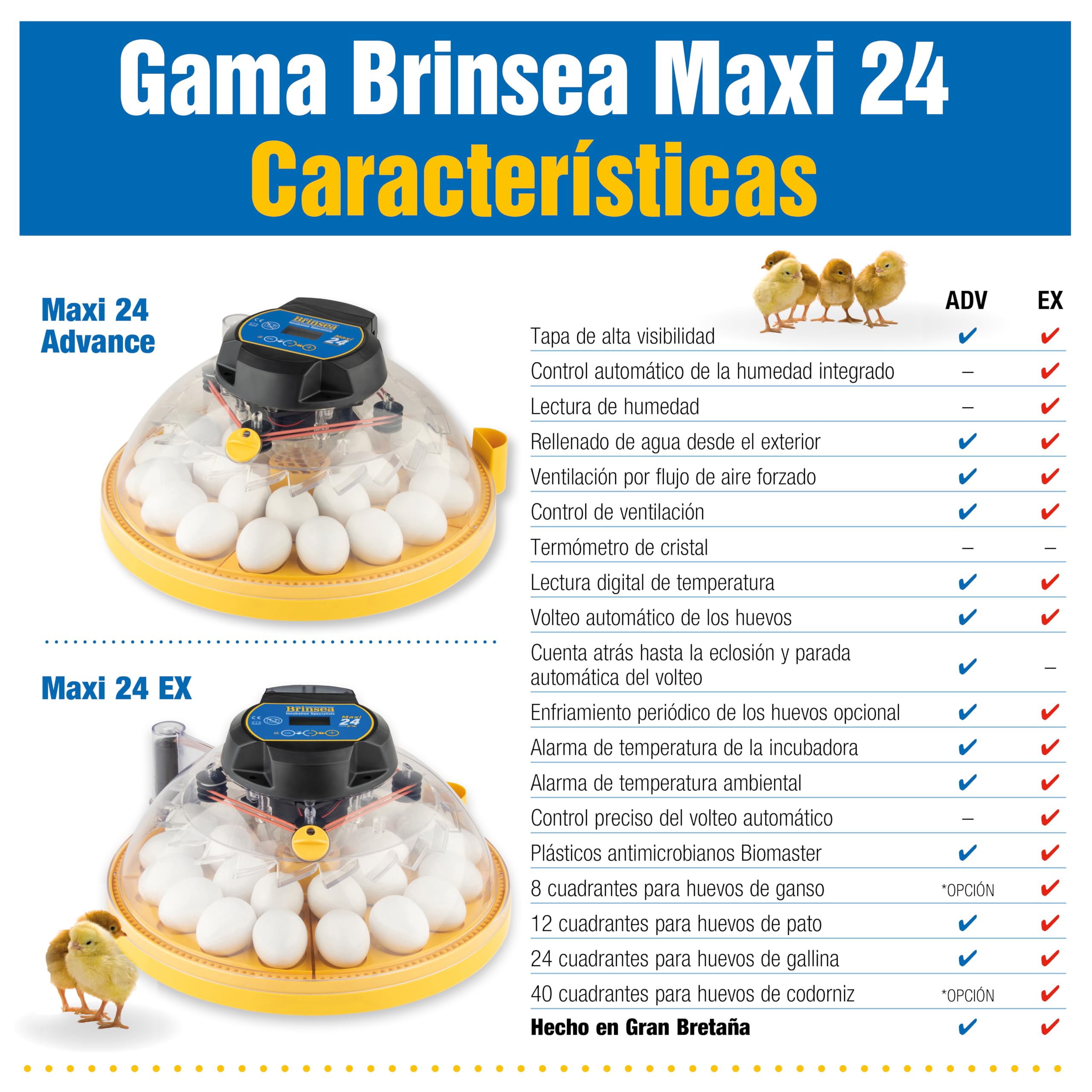 Incubadora Brinsea Maxi 24 EX – Incubadora para 24 huevos – Fabricada en UK - calidad premium, con volteo automático y control integral de humedad – Incluye alarmas digitales. Garantía de 3 años.