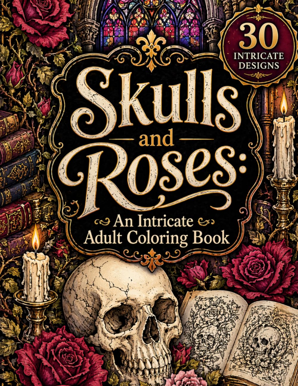 Skulls and Roses: An Intricate Adult Coloring Book: Dark Academia Gothic Floral Designs for Stress Relief and Relaxation