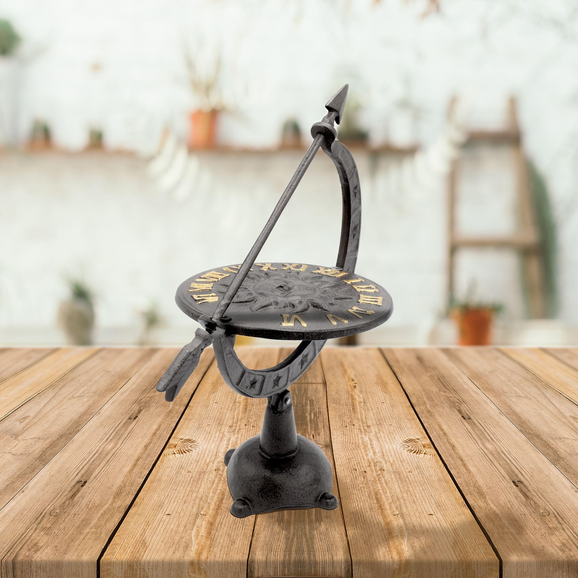 Fishtec - Cadran Solaire Antique en Fer forgé - Gnomon Fonctionnel Chiffres Bien Visibles 32 x 15 cm résistant aux intempéries - Décoration élégante pour Jardin terrasse et extérieur à Poser