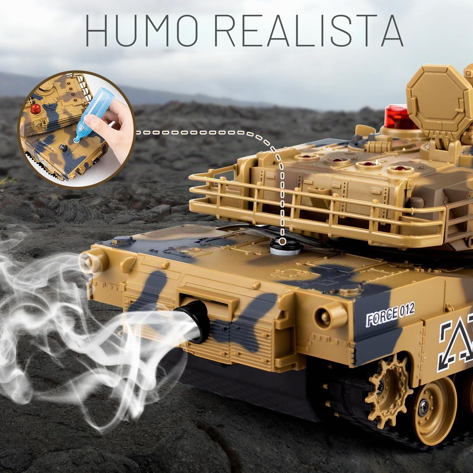 Tanque Control Remoto 1/24, USA M1A2 Radio Control, Tanque RC con Efectos de Sonido, Luces y Humo, 2.4GHz Teledirigido para Niños, Regalos a partir de 6 Años