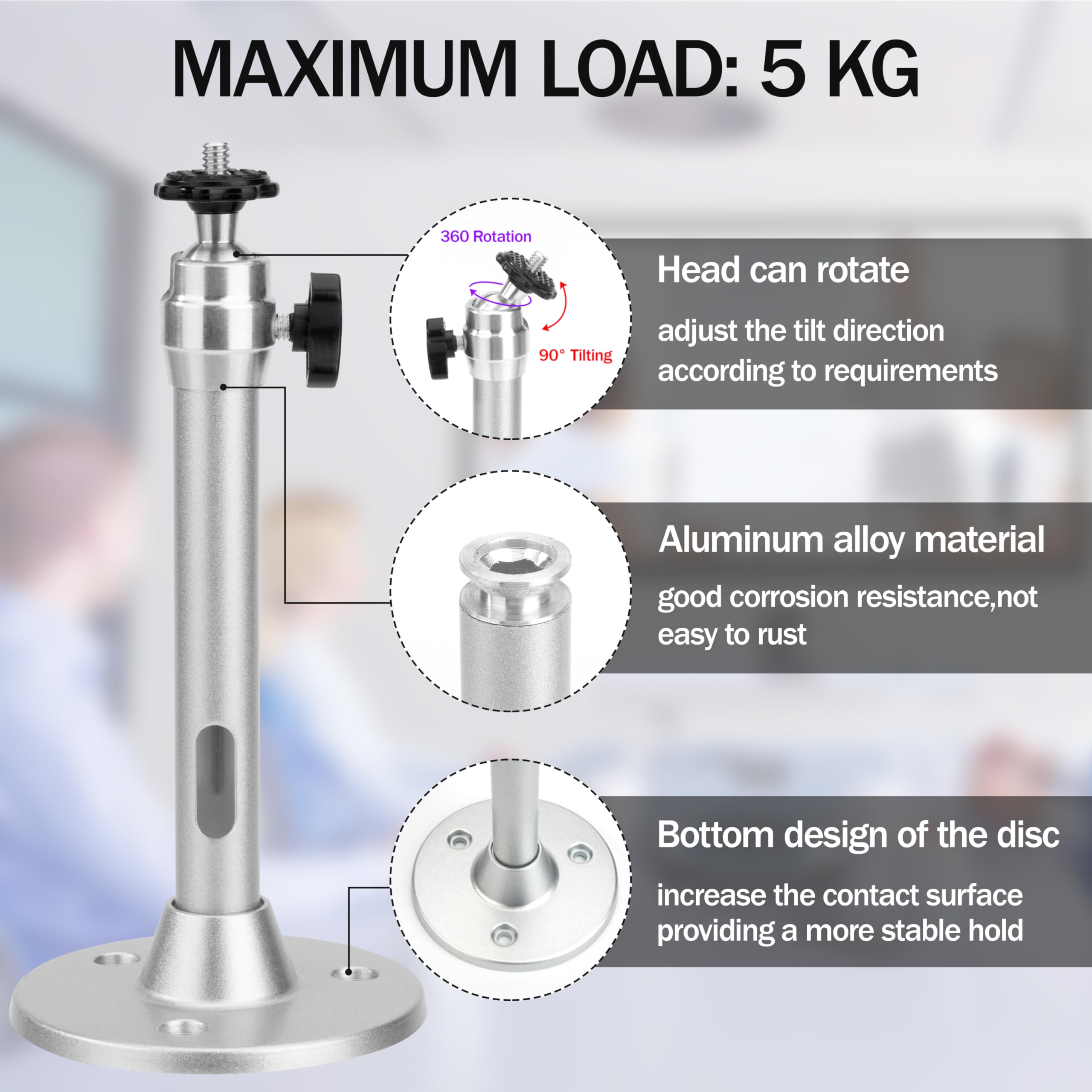 Staffa Soffitto Per Proiettore - Supporto Regolabile 360° Per Mini Proiettori Fino A 5kg - QIMEI-SHOP - Foto 6