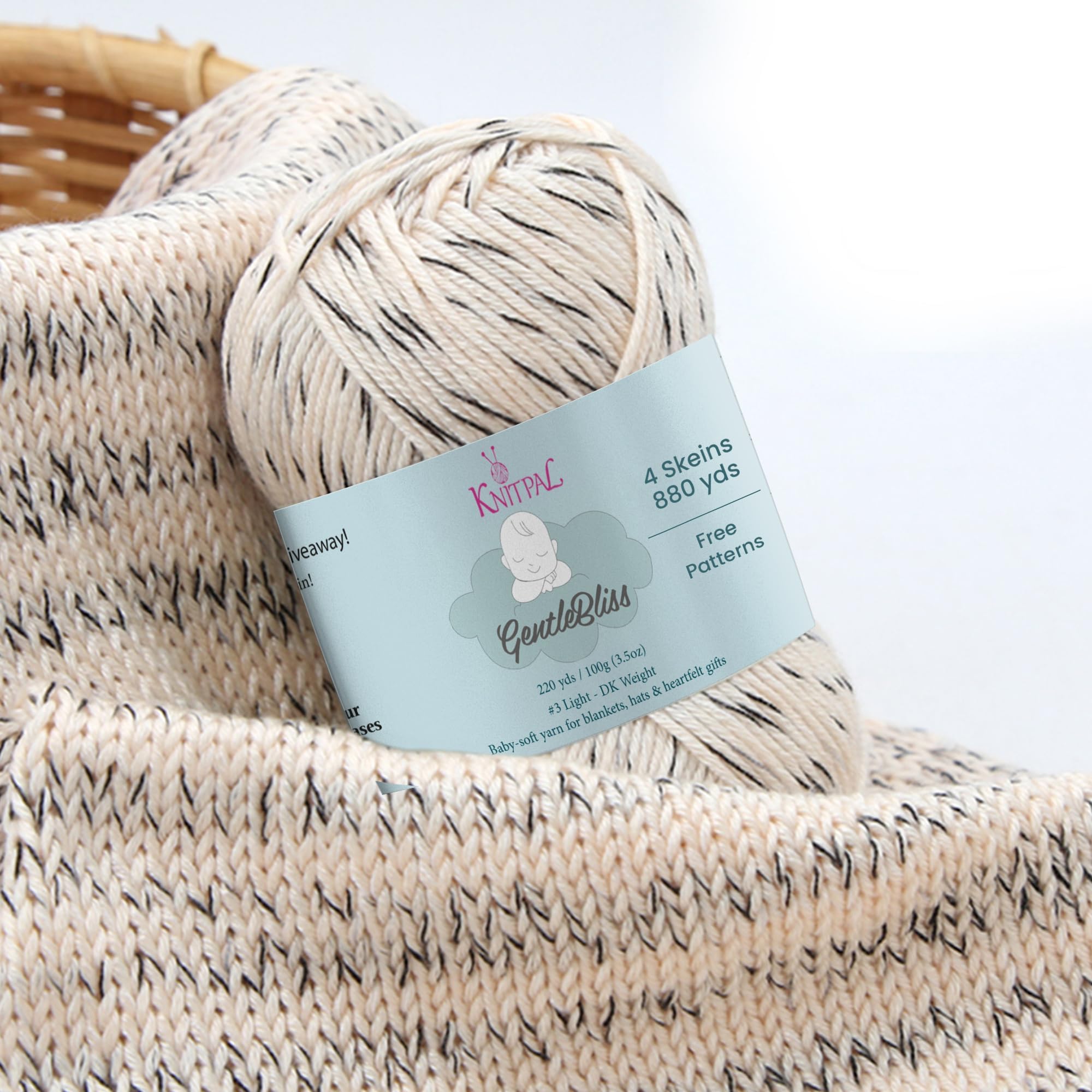 GentleBliss Soft Baby Yarn for Crocheting, 4 Skeins, 880Yds/400G, Free Patterns - Acrylic Baby Blanket Yarn for Knitting - Light Worsted 3 DK Weight - Black Cream