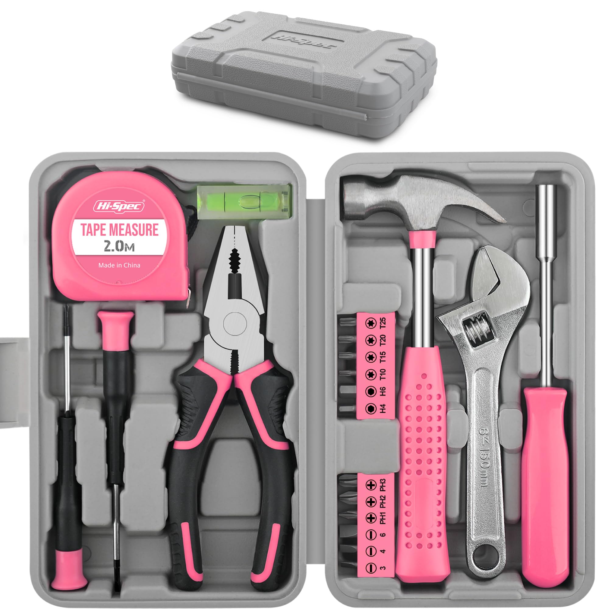 Hi-Spec Pink Small Tool Kit for Home DIY, Repairs & Crafts – 24pc Lady Tool Set with Mini Hammer, Pliers, Screwdriver Set, Hex Keys & Tape Measure in Compact Tool Box Case – Gift for Women — view 11