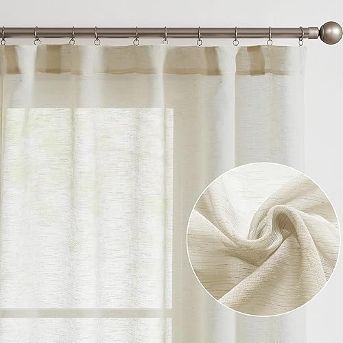 Miniatura 2 de jinchan Cortinas bordadas de lino transparentes de 84 pulgadas de largo para sala de estar, cortinas bordadas, 2 paneles de cortinas de gasa con
