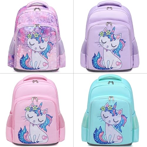 Miniatura 4 de JIANYA Mochila infantil para niñas escolares preescolares con lonchera y correa para el pecho, 15 pulgadas de alto