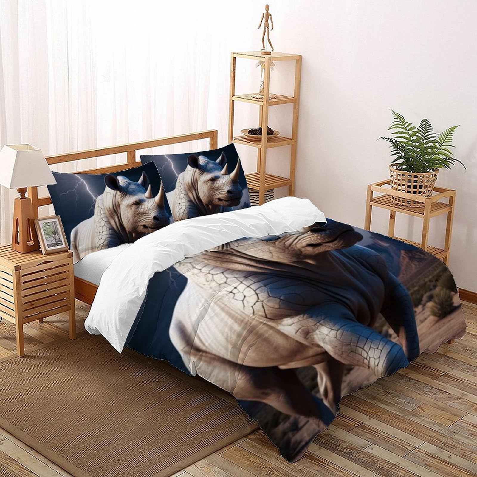 Housse de couette rhinocéros 3D microfibre de qualité supérieure King 220x240cm avec zip résistant