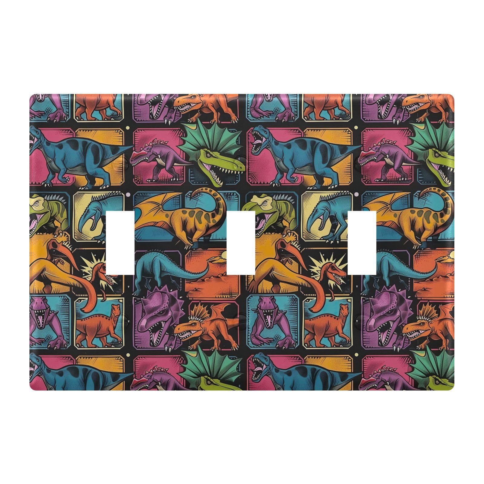 Light Switch Cover Dinosaurs Comic Book Style Wall Plates for Electrical Outlets 3 Gang 202b5835