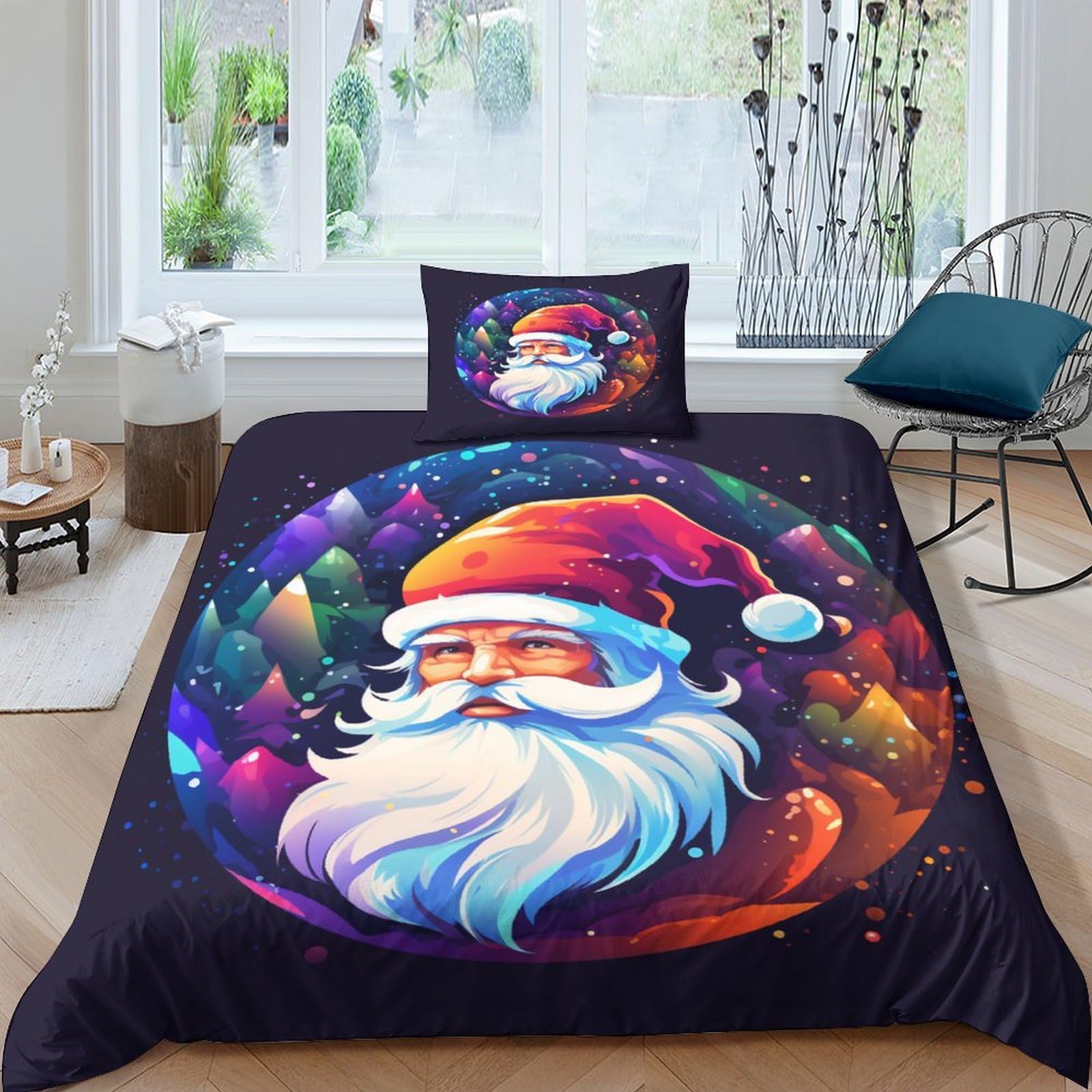 Cadeau de Noël housse de couette 3D imprimée motif Père Noël pour lit une place enfants