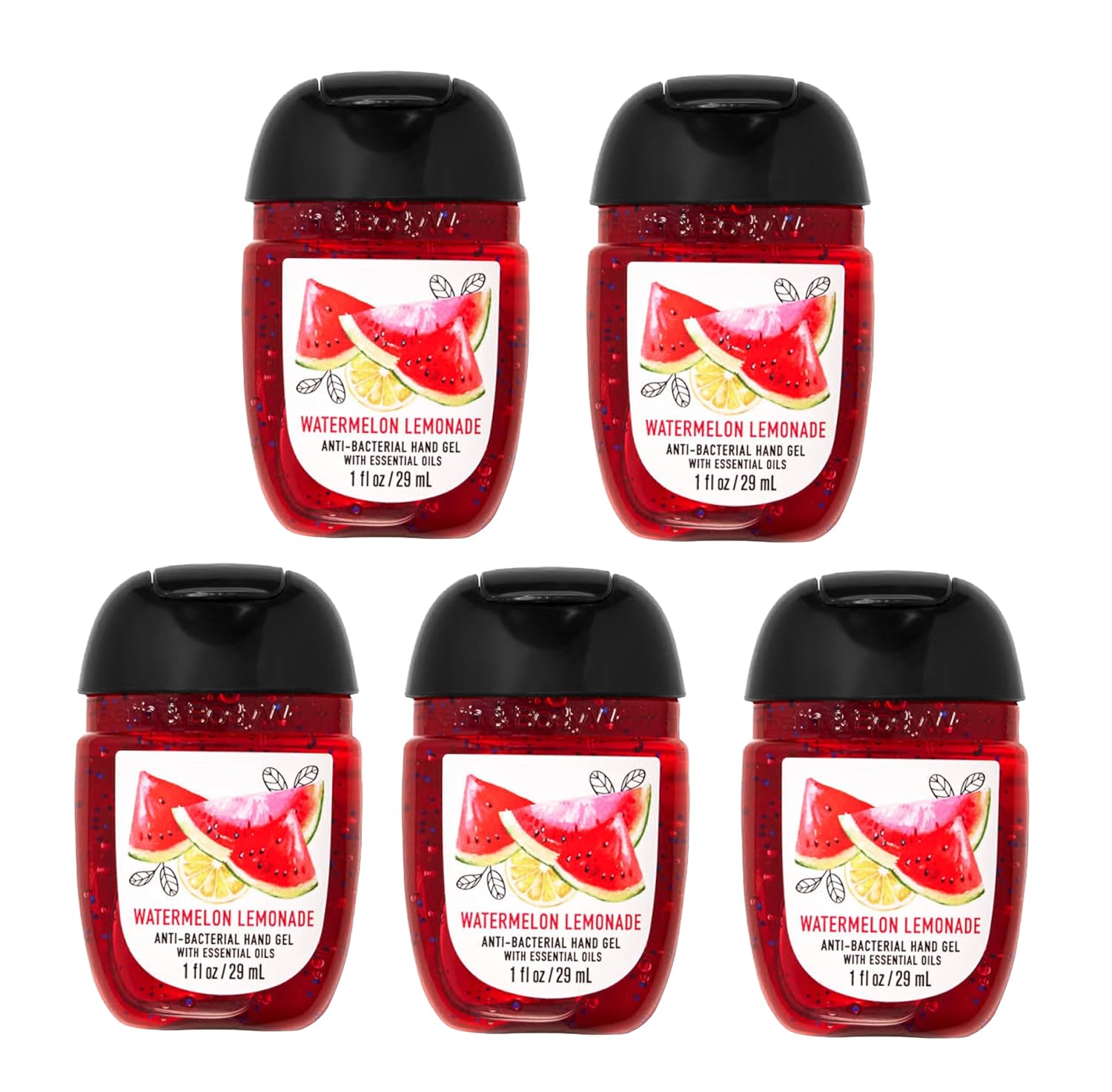 Watermelon Lemonade Hand Sanitizer - Watermelon Ice + Meyer Lemon - Set of 5 Mini Travel Size (1 oz) Pocket Hand Sanitizers for Summer