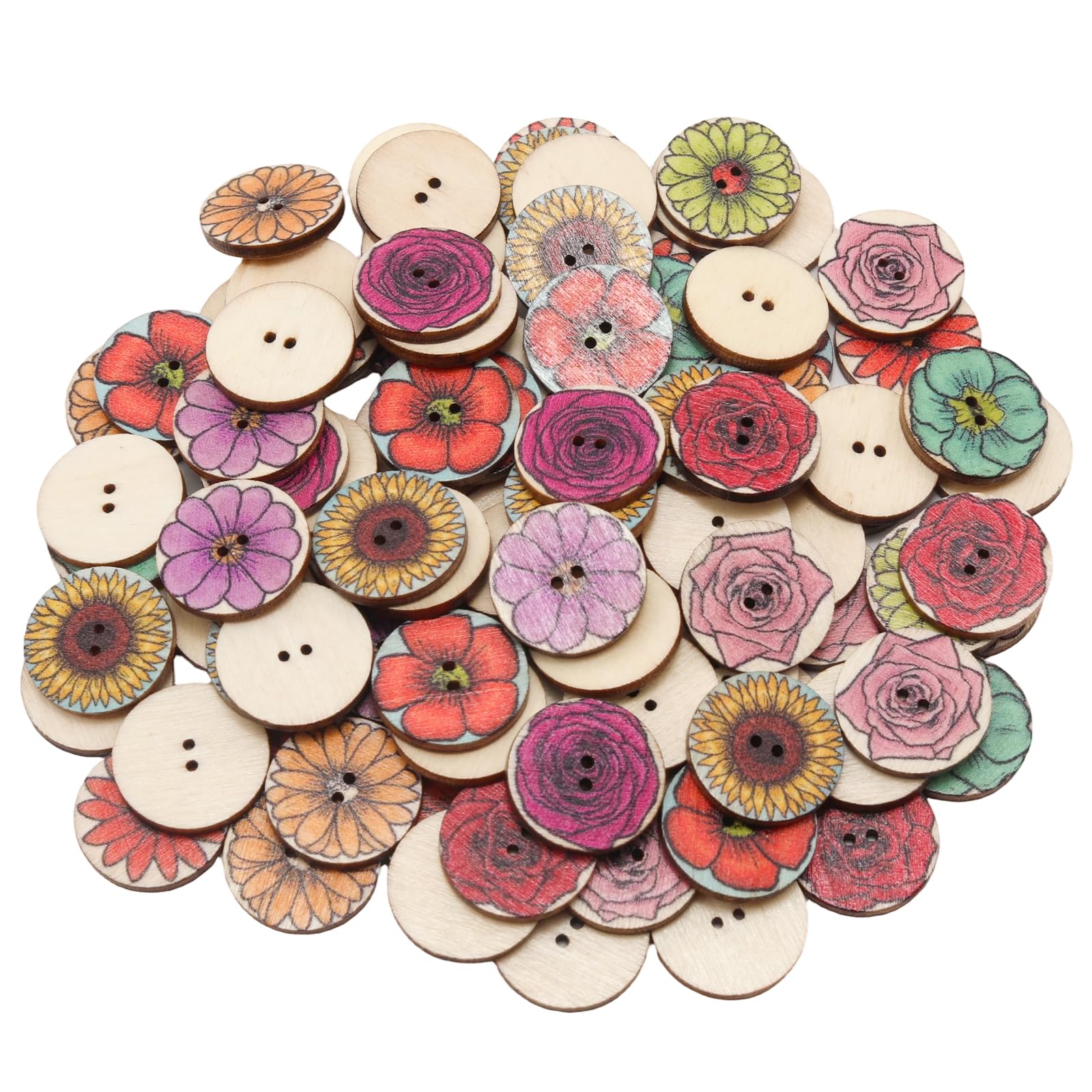 Vintage Wood Buttons - 100pcs Bulk Assorted -25