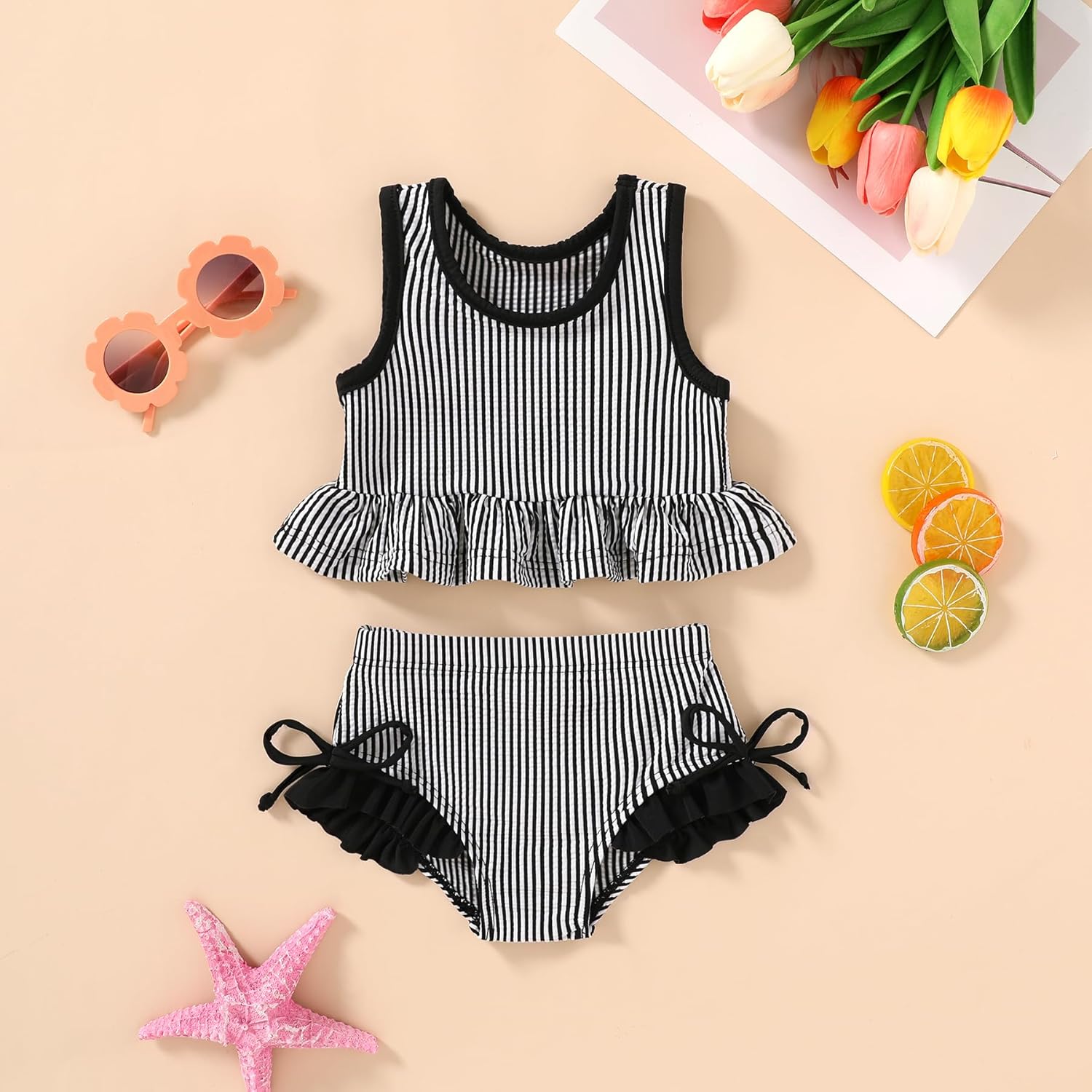 HAPPYMA Baby Swimsuit Toddler Girl Bathing Suit Summer Solid Color Bikini Set Beach Two Piece Swim Wear - Image 3