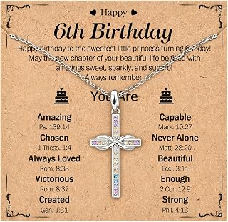 EPIRORA 6 Year Old Girl Birthday Gift, 16+2" Silver Infinity Cross Necklace | Religious Christian Jewelry for Her, 6th Birthday Gifts for 6yr Six Year Old Girls Daughter Granddaughter Sister Niece