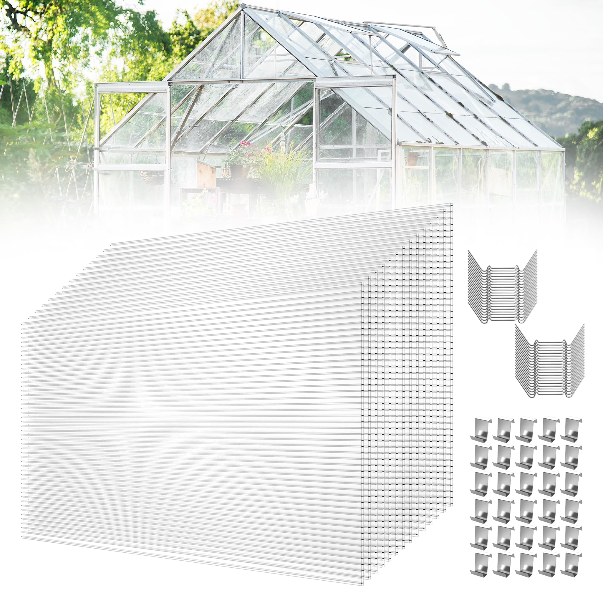 YRHome 28 sztuk płyt komorowych z poliwęglanu, odporna na promieniowanie UV, podwójna płyta komorowa, 605 x 1210 x 4 mm, 20,5 m², płyty komorowe do szklarni z klamrami i klipsami Z
