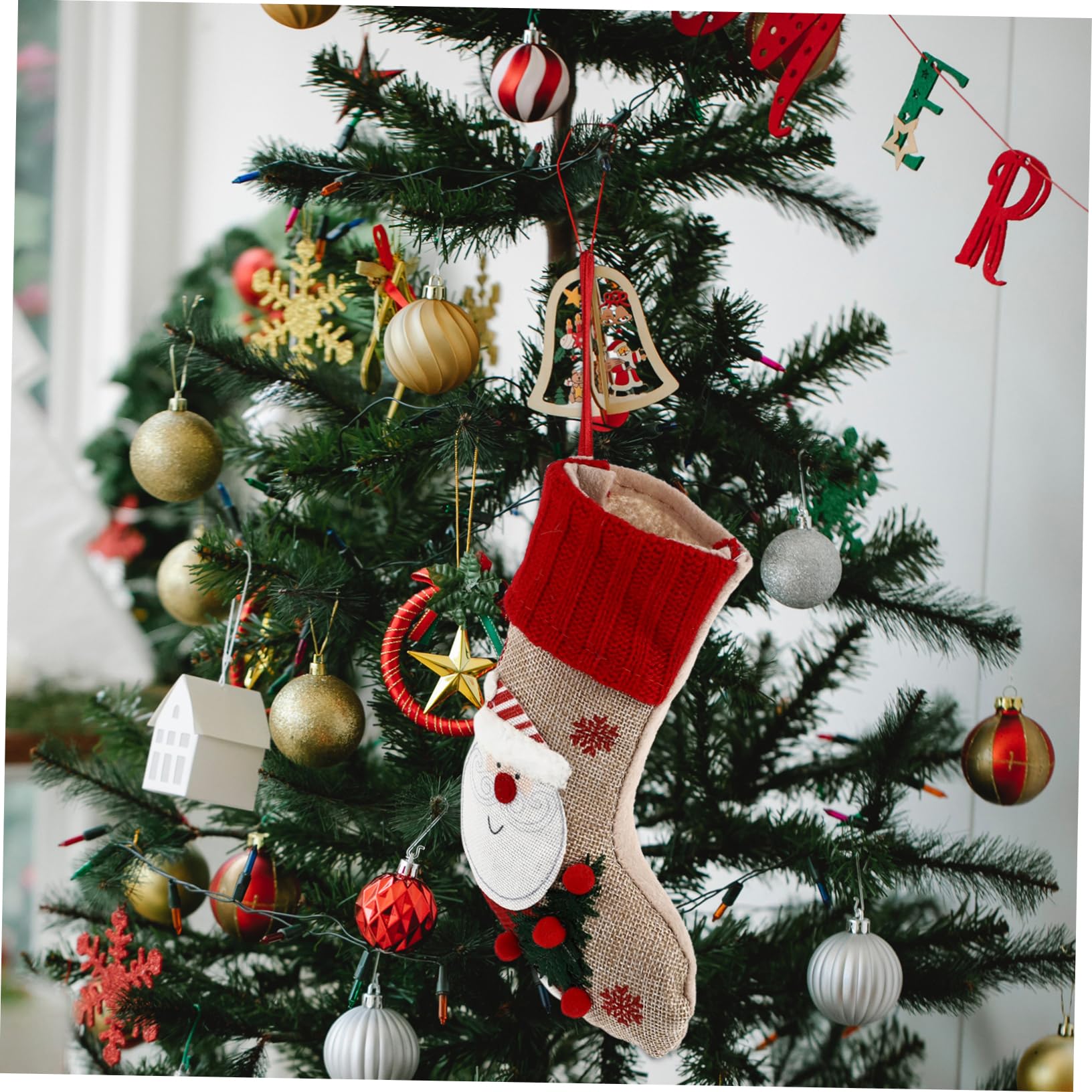 Zerodeko 6 Set Calza di Natale Calze di Natale Appendiabiti Gonfiabile Decorazione Arredamento Juta Sacchetti di Iuta Natalizi Peluche Sospeso Calze per Gnomi Biancheria 2 Pezzi * 6