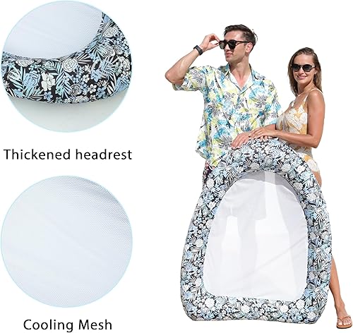 Miniatura 4 de FindUWill Flotadores inflables de piscina para adultos, sillas de piscina cómodas cubiertas de tela, tumbona de piscina de bronceado multiusos,