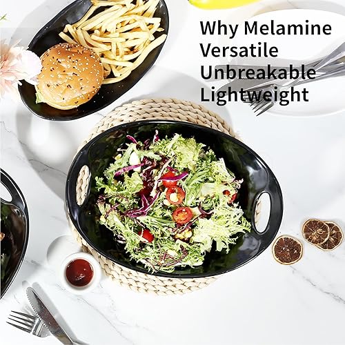 Miniatura 3 de TP Ensaladera grande de melamina de 11 pulgadas con asas, cuenco para mezclar duradero y ligero, cuenco de ensalada irrompible para fiesta, juego de