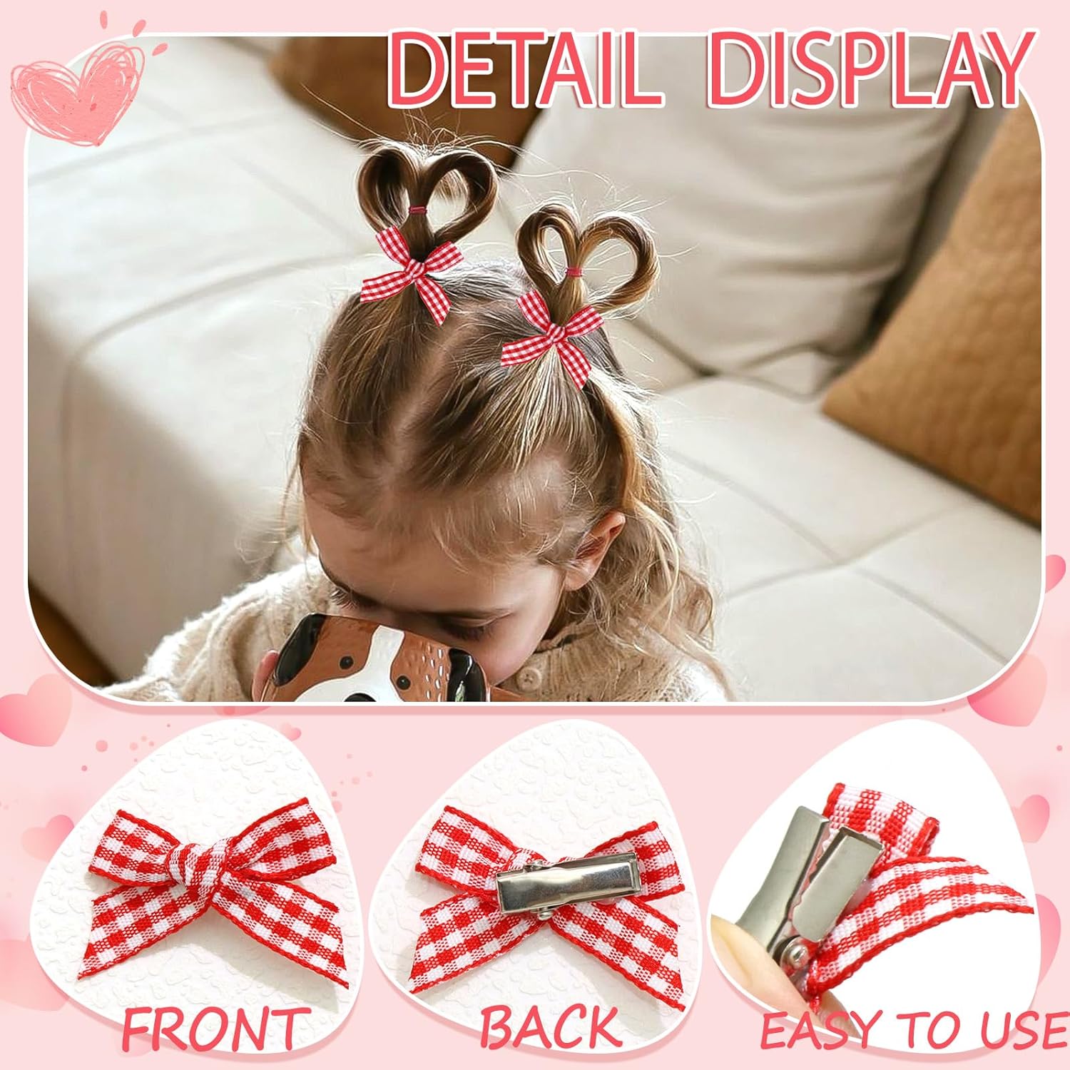 20Pcs Red Mini Hair Bows Gingham Craft Small Bow Hair Clips Checkered Bows for Hair Cute Bowknot Hair Ribbon Barrettes Hair Clips Accessories for Teens Women and Girls - Image 6