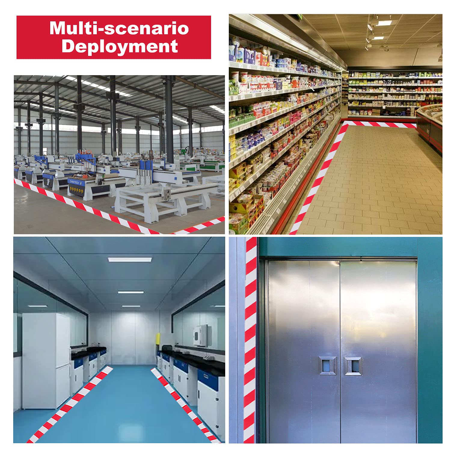 Nastro di sicurezza per segnalazione di pericolo – Nastro adesivo impermeabile antiscivolo antiscivolo – Nastro autoadesivo per marcatura del pavimento (6 x 36 m, rosso-bianco, 6)