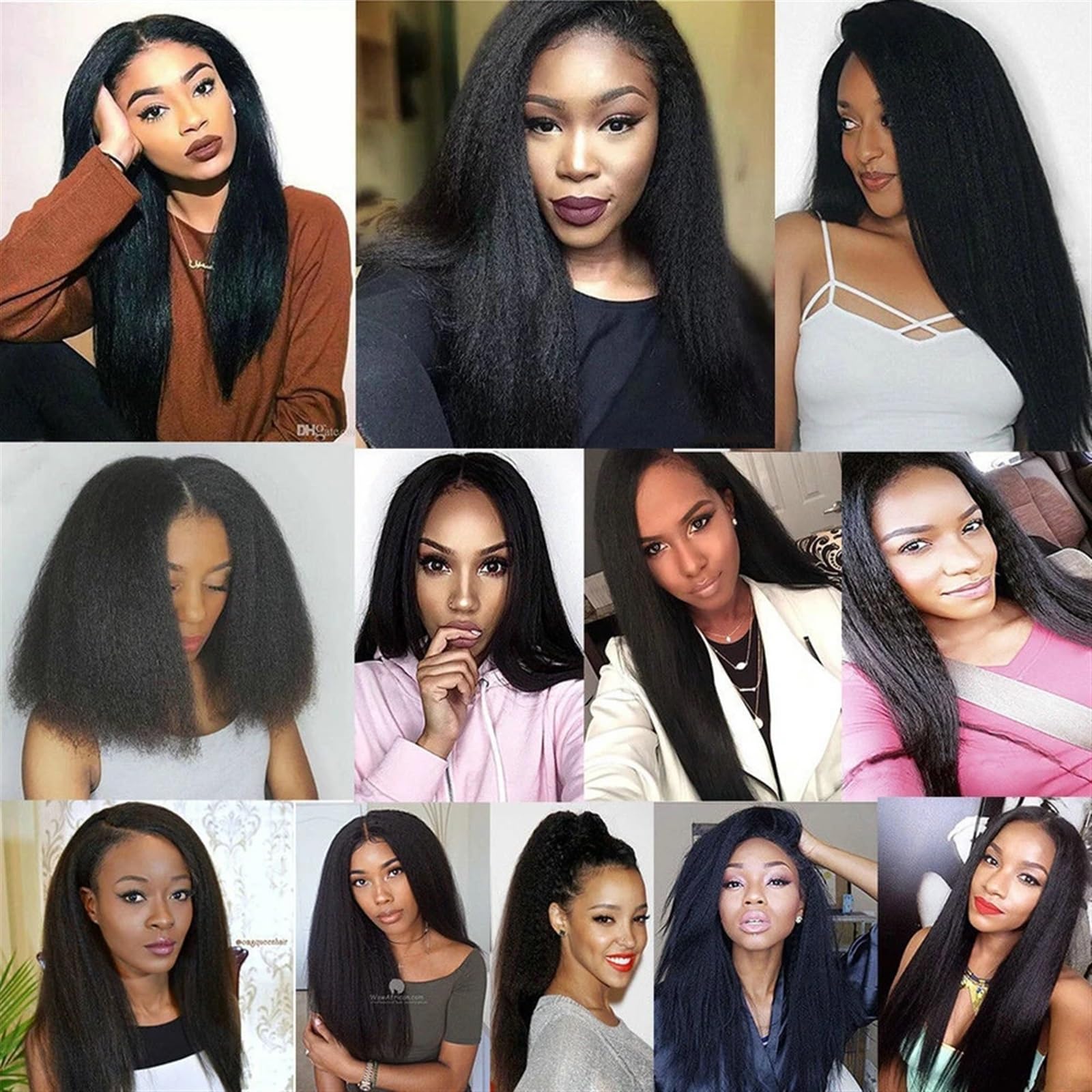 Bundle Hair Mechones brasileños de cabello humano liso Yaki 8a, no Remy, rizado, 3 mechones, gruesos Color Natural Extensiones de peinado(10 12 14 (3 pcs))