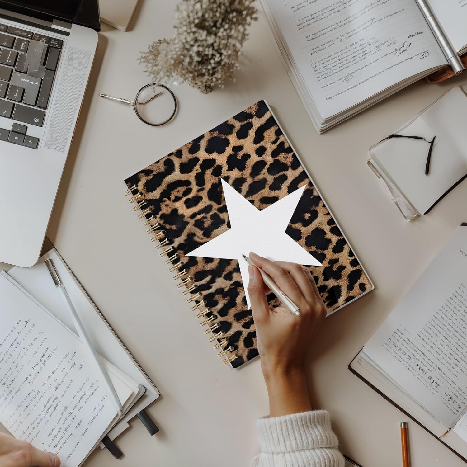 GTYNU Trendy Preppy Leopard Print Star Notebook Journal, Leopard Print Gifts for Women, Funky Y2K Aesthetic Cheetah Notebook for Note Taking, Girly Preppy Office Supplies, 5.5x8.3 Inch - Image 4