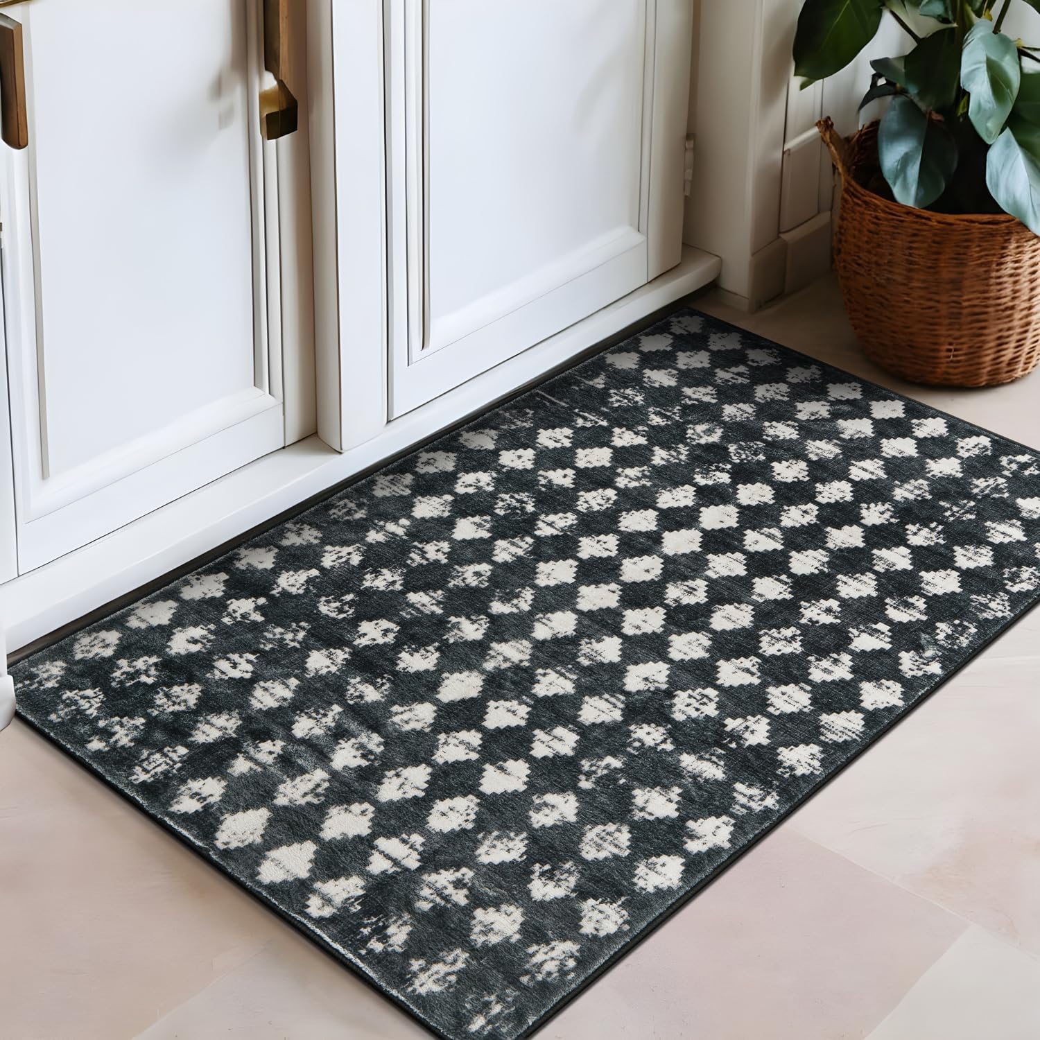 Rugshop Geometric Distressed Abstract Washable Non Slip Area Rug 2' x 3' Black