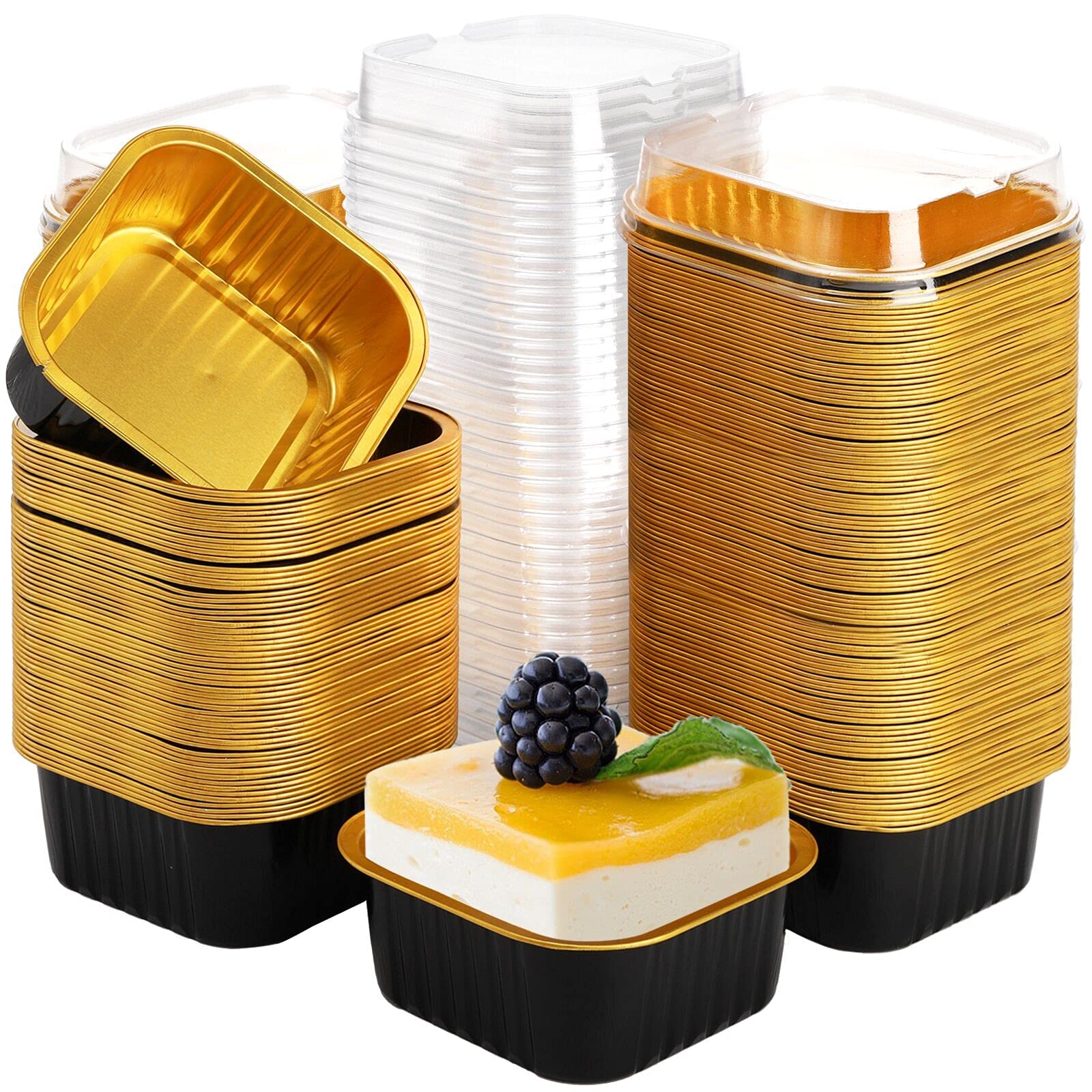 MAKINGTEC Aluminum Foil Baking Cups with Lids, 50 Pieces 5.7 oz Disposable Cupcake Containers, Cupcake Muffin Liners Cups for Party Mother's Day Wedding Birthday