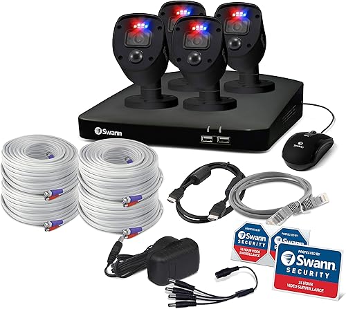 Miniatura 5 de Swann Black Enforcer - Sistema de cámara de seguridad para el hogar, 8 canales, 4 cámaras DVR CCTV, vigilancia con cable 1080p Full HD, visión