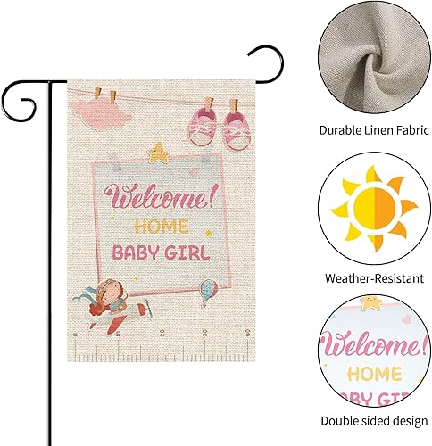 Vista 3 de WeBenison Bandera de jardín con texto en inglés "It's a Girl" ("It's a Girl") - Letrero de bienvenida a casa de bebé, baby shower, patio, césped