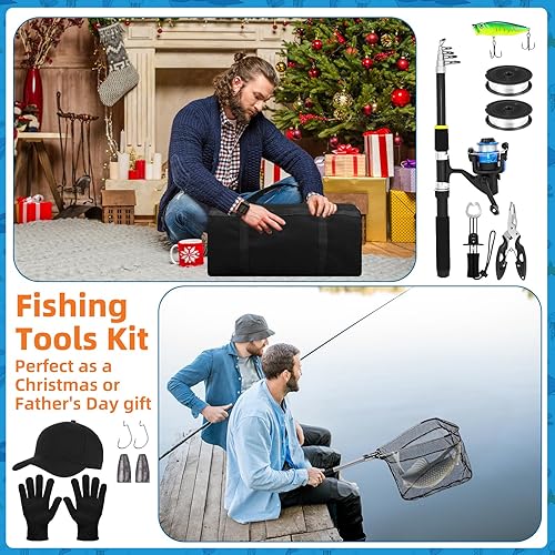 Miniatura 4 de Telescopic Fishing Rod and Reel Combo 2 Pcs Collapsible Fishing Pole Kit with Plier Lip Gripper Lures Carrier Bag Pre-Loaded Spinning Reel for